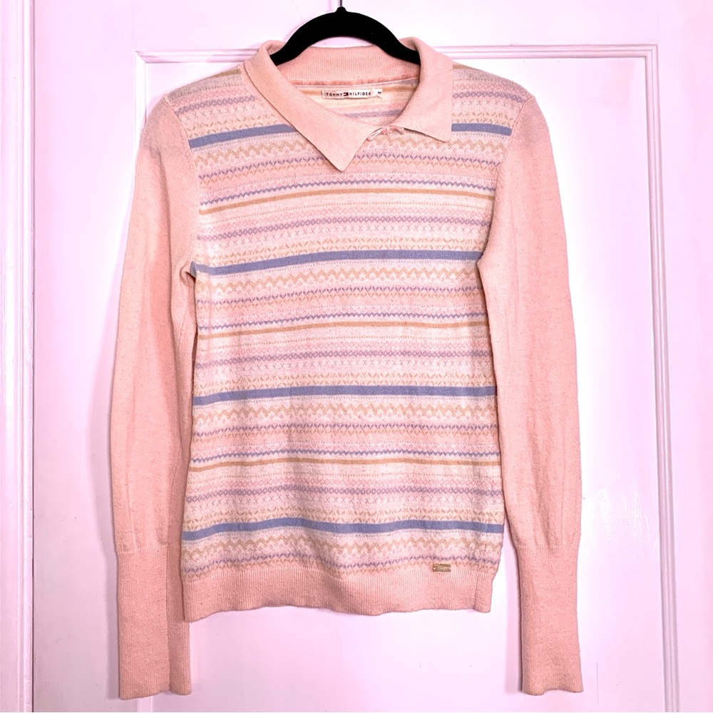 Vintage Tommy Hilfiger Wool Cashmere Blend Sweater Kidcore Pink Bow Size Medium
